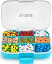 Nagy Pill Organizer, 9 Comistions Portable Travel Pill Box Case Nedvesség Proof, XL Pill Konténer Holder Vitaminok, Cod májolaj, kiegészítők, Gyógyszerek (kék)