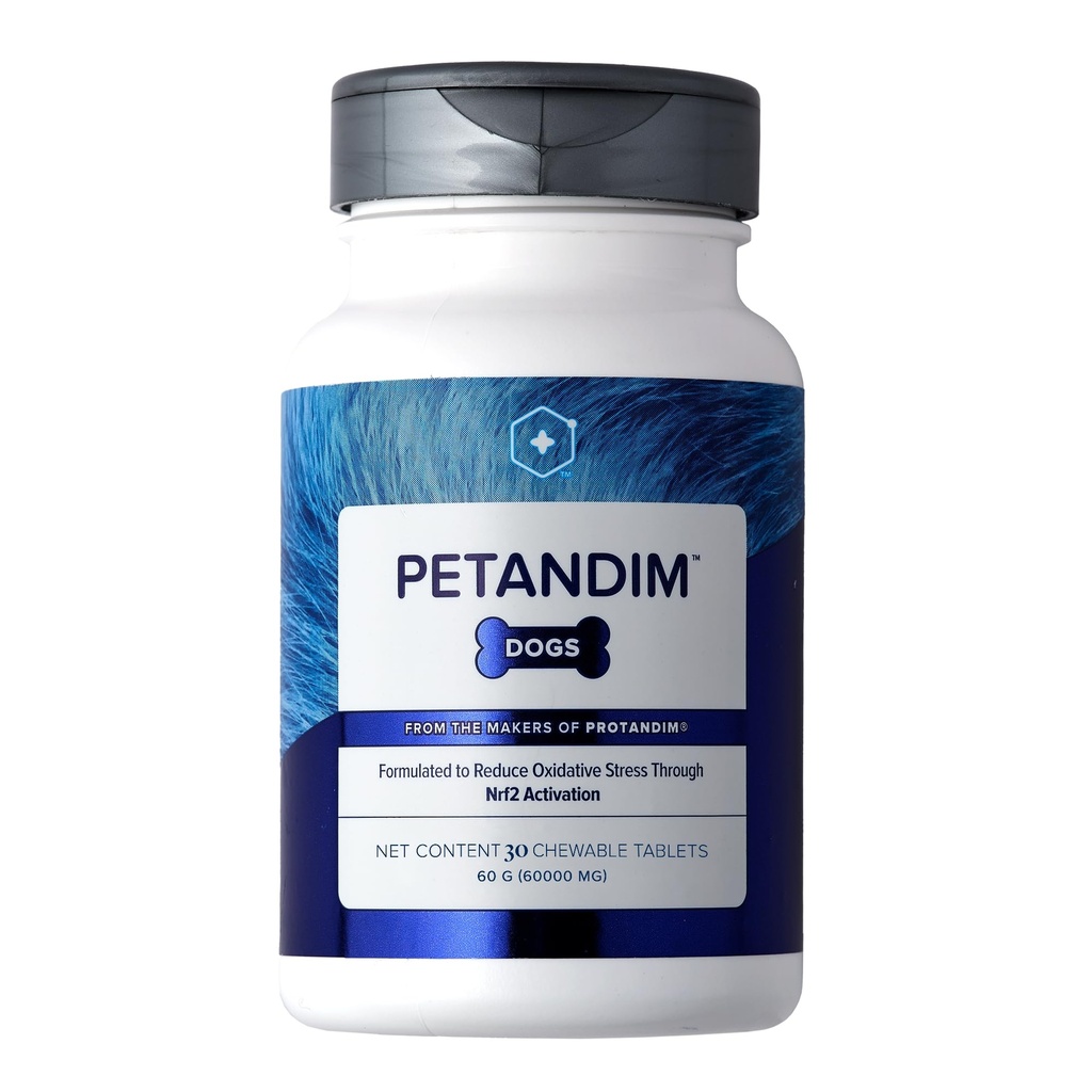Petandim Dog Vitamins (30 Chewable Tablets), Antioxidants Reduce Oxidative Stress, Joint Supplement for Dogs, Skin and Coat Supplement, Omega-3 & Collagen for Dogs, Chicken + Bacon Flavor