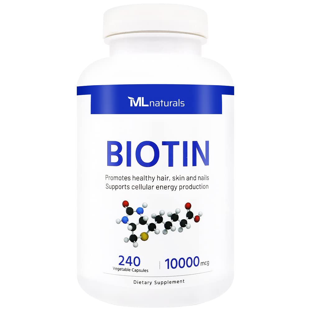 ML Naturals Biotin 10,000mcg (Per Serving) – 240 Vegetable Capsules – Supports Healthy Hair, Skin & Nails – Energy Production Support