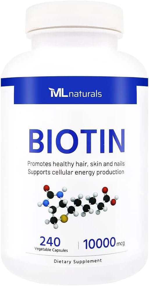 ML Naturals Biotin 10000 mcg 240 köögiviljakapslid. Toetab juuste, naha, küünte ja energia tootmist, NSF-sertifitseeritud ja cGMP-ga vastavuses