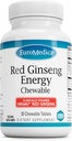EuroMedica Red Ginseng Energy - 支持健康能源与焦点的补充 - 配有韩国红金生根粉的草药补充 - Vegan片来帮助健康耐力 - 30块可切食片