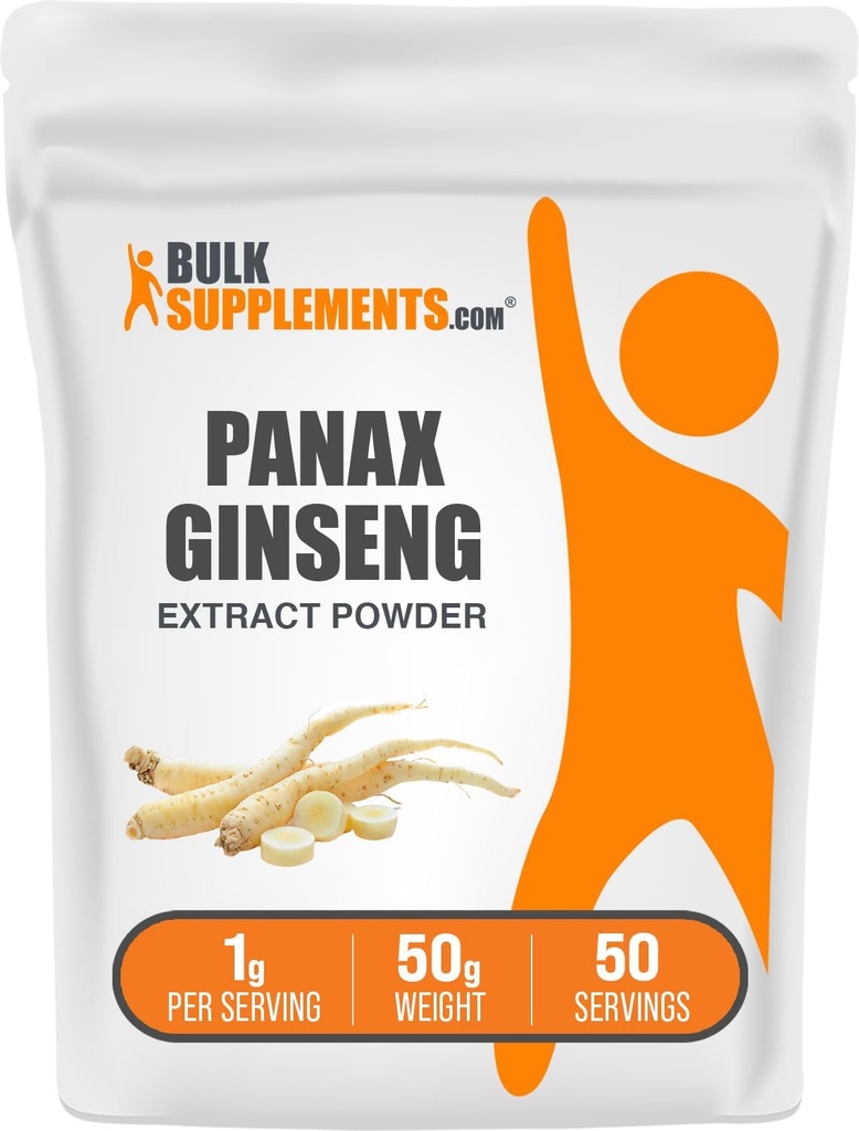 BulkSupplements.com Ginseng Root Extract Powder - Panax Ginseng Supplement, Herbal Supplement - Vegan & Gluten Free, 1g per Serving, 50g (1.76 oz) (opakowanie po 1)