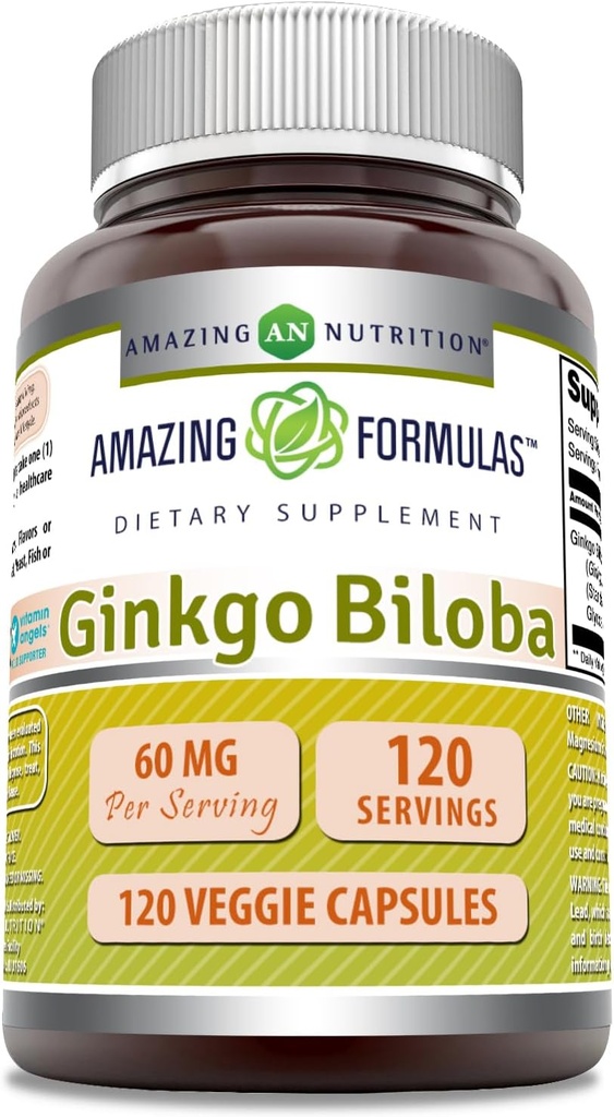 Fórmulas surpreendentes Ginkgo Biloba 120 Mg Suplemento 120 Cápsulas Padrões para Contar 24% Ginkgo Flacone Glycosides Não-GMO