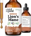 Wild & Organic Lions Mane Liquid Drops - Brain & Focus Support - Lion's Mane Mushroom Supplement - Hericium Erinaceus Mushroom Drops - Vegan, Sugar & Alkol Free Extract Tincture - 4 fl oz