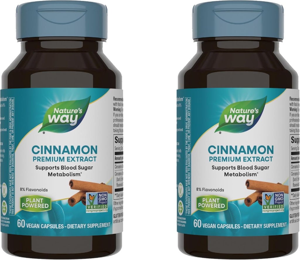 Nature's Way Premium özü Cinnamon Standartlaşdırılmış 8% Flavonoids 60 Vcaps (Böyük 2)