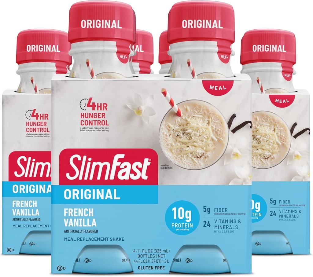 SlimFast Meal Foundation, Original French Vanilla, 10g Ready to Drive proteinas, 11 Fl. Oz Butelis, 4 skaičius (pakuotėje 3) (Pakuotė gegužės Vary)