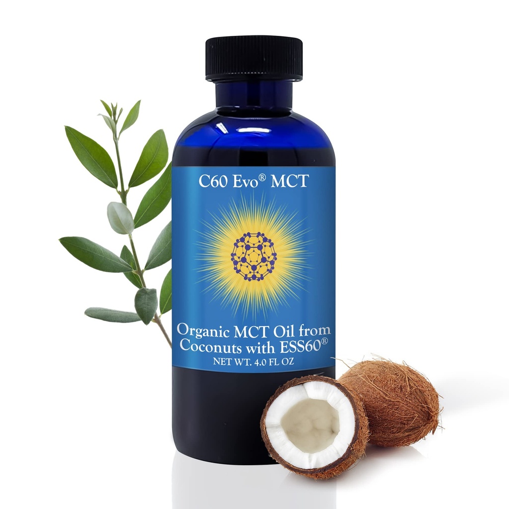 MCT Oil from Coconuts with C60 ESS60, Immune Support, Sleep Aid Rich in Antioxidants, Flexibility and Joint Support Supplement, Promotes MCT Wellness for Energy Boost (4 oz)