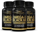 FREZZOR Omega 3 Black for Joint Care & Comfort - New Zealand Green Lipped Mussel Oil Capsules; 53x Higher Potency with UAF1000+ Super Antioxidant, No Fishy Aftertaste, 60 Count (Pack of 3)