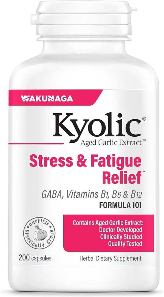Kyolic Aged Garlic Formula 101, Stress və Fatigue Yardım, 200 Kapsül.