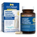 Daily Nouri Weight Support Probiotics for Women & Men | Metabolism + Digestive Support | 3 Clinically Studied Strains | 30-Day Supply