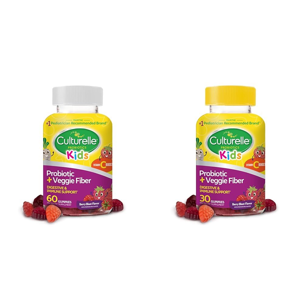 Culturelle Kids Daily Probiotic + Veggie Fiber Gummies (60 & 30 Count) - Berry Flavor, Digestive & Immune Health Support