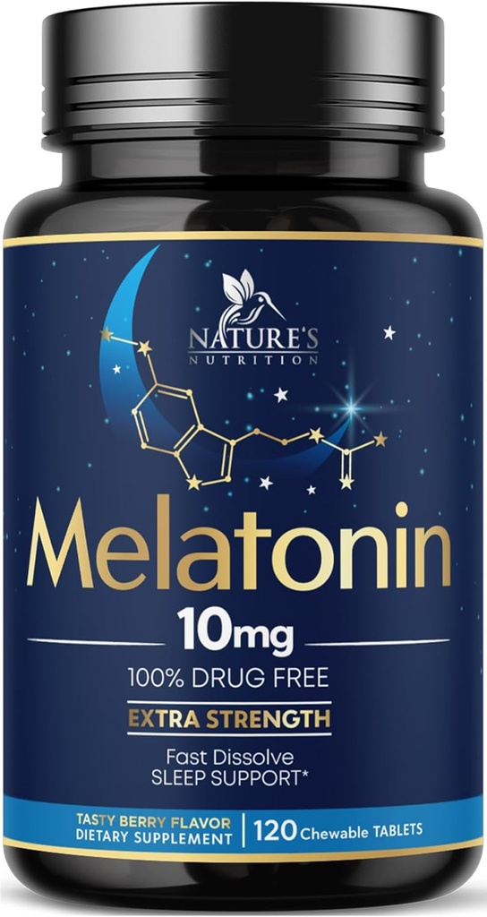 Melonatin dalam 10 mg Dissolve Fast, Tambahan Melonalin untuk Reserve Sleep Suplemen Dukungan Natural Sleep untuk Dewasa, Ekstra Kekuatan Strawberry- Flavored Tablet, Sugar Free, 120 Tablet, 120 Hari Supply