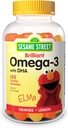 Sesame Street Omega 3 Gummies для дітей, 50 мг Омега-3 на Gummy, 4 місяці постачання, Ні Рибний післясмак, Shellfish Free Supplement, Brain & Eye Support, 120 Gummies