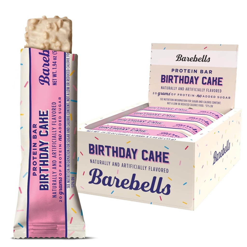 Barebells Protein Bars Birthday Cake - 12 Count, 20g High Protein Treat - Coklat Nutrection Bar dengan 1g Total Sugars - On- TheGo Breakfast or Postout-Snack