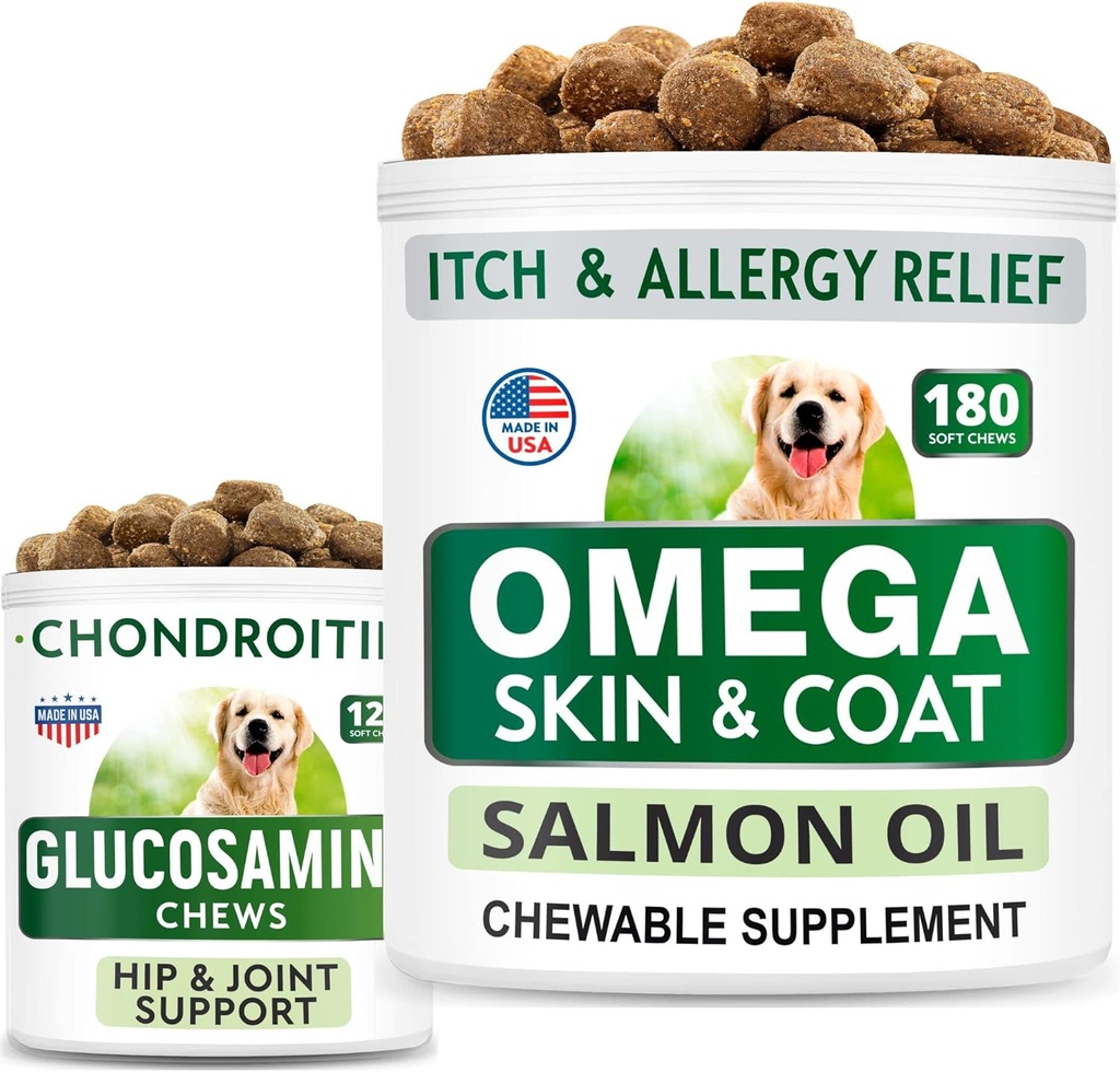 BARK iSPARK Glucosamina Dogs + Omega 3 per a l'empaquetador de Dogs - Suport i l'ajuda de l'Aèrec + Petris Chews per a Sheding, Skin Alergy, Ich Little, Skin i Coat suplementari