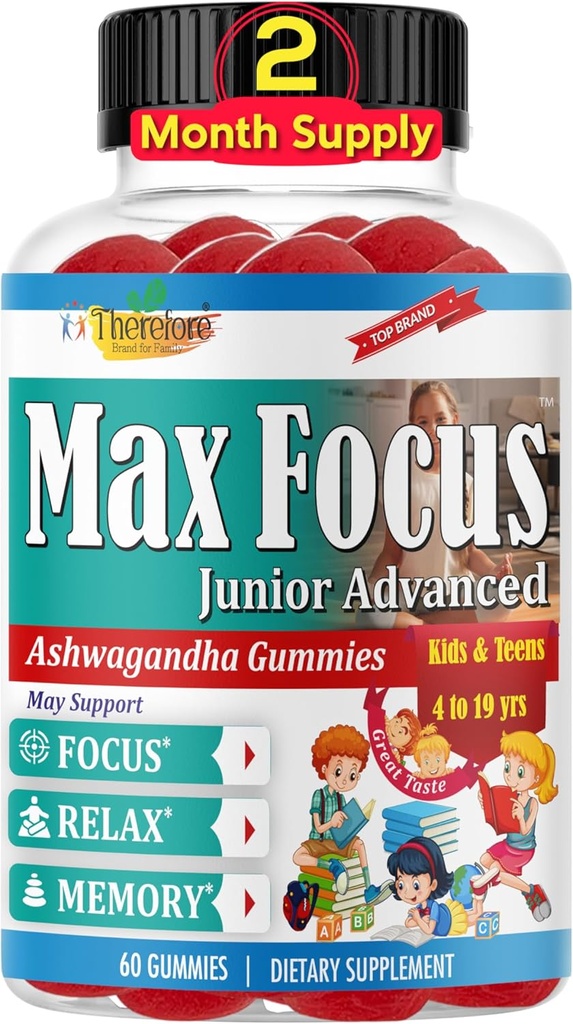 Max Focus Junior Usen Focus i tranquil·la Grickesches kecking i atenció a la implementació per a nens i adolescents amb Ashwadha  Stephen Branton Brain Vegan, No-GMO, 60 Gowes