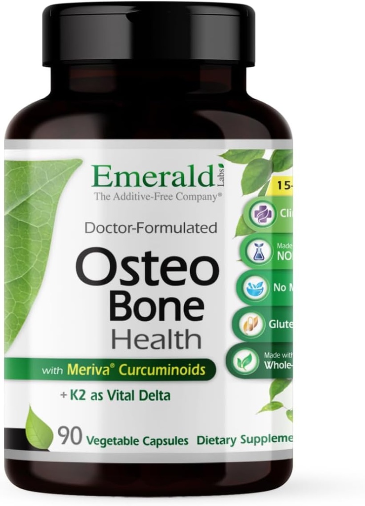 EMERALD LABS Osteo Bone Health - Immune Supplement & Bone & Joint Supplement with Vitamina D3, K2, Calciu, Magneziu, OptiMSM, Merva Physome & More - 90 Legume Capsule