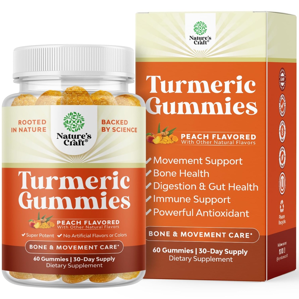 Turmeric Curcumin Immune Support Gummies - Antioxidant Turmeric Gummies for Advanced Skin Support - Digestive Support - Gummy Vitamins with Curcumin Powder & Black Pepper - Immune Booster - 60 Count