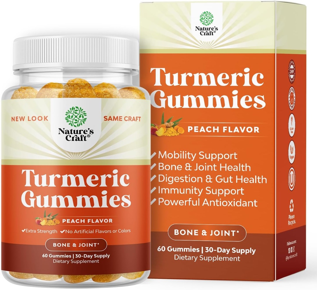 Turmerica Curcumin Immune Support Gummies - Immune Booster Turmeric Gummies pre spoločnú podporu a pokročilú starostlivosť o pleť - s Black Pepper Joint Supplement Gummy vitamíny s kukumín prášok