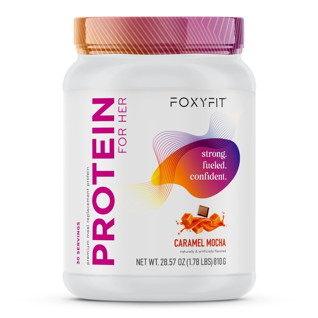 FoxyFit Protein for Her, Caramel Mocha Whey Protein Powder with CLA and Biotin for a Healthy Glow (1.85 lbs)