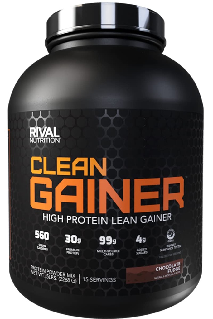 Rival Nutrition Clean Gainer Chocolate Fudge 5 Lb I High Protein Lean Gainer Powdered Drink Mix I 560 Calories, 30g Protein, and 99g Multi-Source Carbs Per Serving I 15 Servings