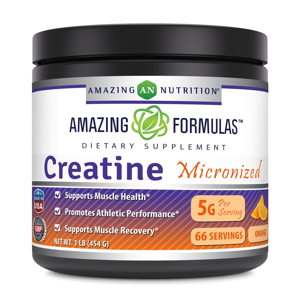 Amazing Formulas Micronized Creatine Monohydrate Powder Supplement | 5000 mg Per Serving | Ideal Pre & Post Workout Supplement | Made in USA (1 LB, Orange)