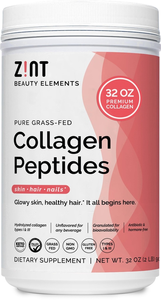 Zint Pure Grass-Fed Collagen Peptides, Unflavored, 32 oz (907 g)