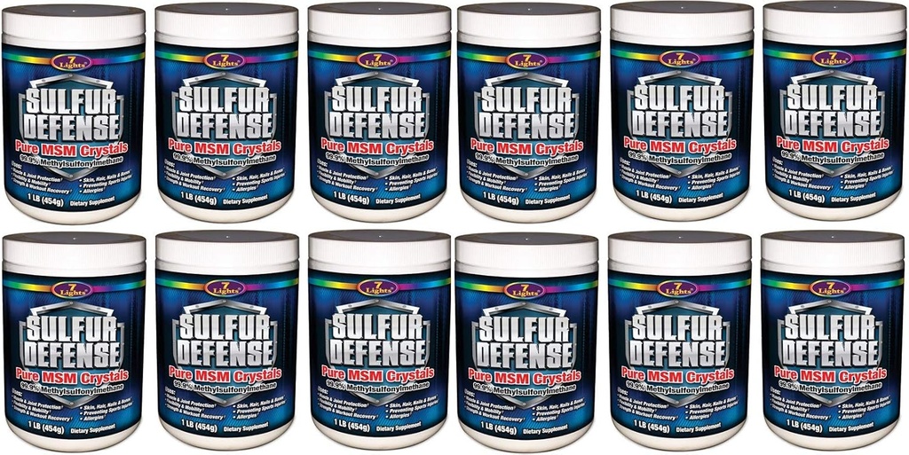 7 אורות Sulfur Defense, Pure 99.9% MSM (Methylsulfonylmethane) קריסטלים, 1 פאונד, חבילת מקרה
