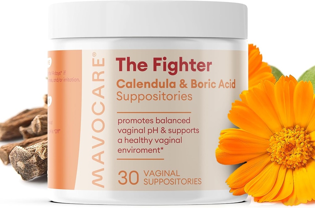 MavoCare Boric Acid Supozitoriji sievietēm – 600mg ar Calendula & Vitamīnu E – BV & rauga infekcija atbalsts, pH līdzsvars, Odor Relief, ātra šķīdināšana, mitrina, Vegan formula