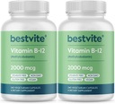 BESTVITE 维生素B12(甲基乙醇) 2000mcg(480种植物卡普尔(2×240)(甲基乙醇B12) - 无 Stearates - Vegan - 非 GMO - Gluten Free