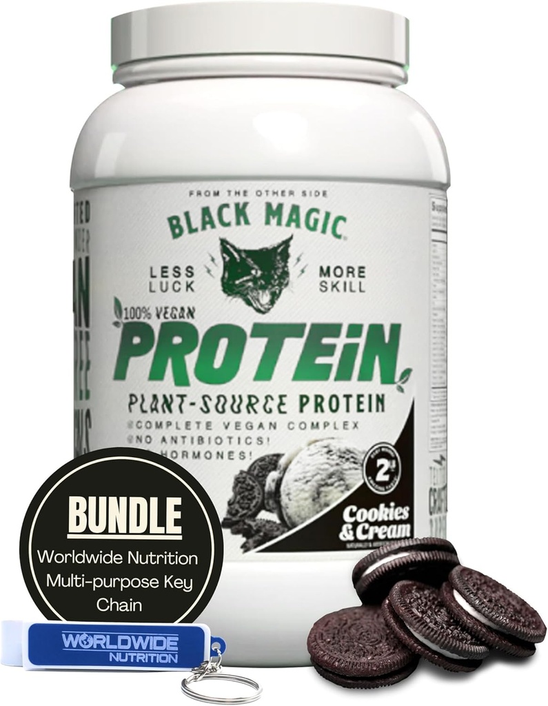 Worldwide Nutrition Bundle Kompatibel med Black Magic Multi-kilde Protein Powder - Veganske informasjonskapsler og krem | høyprotein pulver, lav carb, lav sukker | Whey, egg & kasein blanding - 2 LB med keychain
