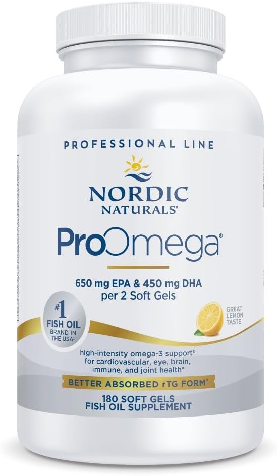 Nordic Naturals ProOmega, Lemon Flavor - 180 Soft Gels - 1280 mg Omega-3 - Høy potensfiskolje med EPA & DHA - fremmer hjerne, øye, hjerte og immun helse - Non-GMO - 90 Services