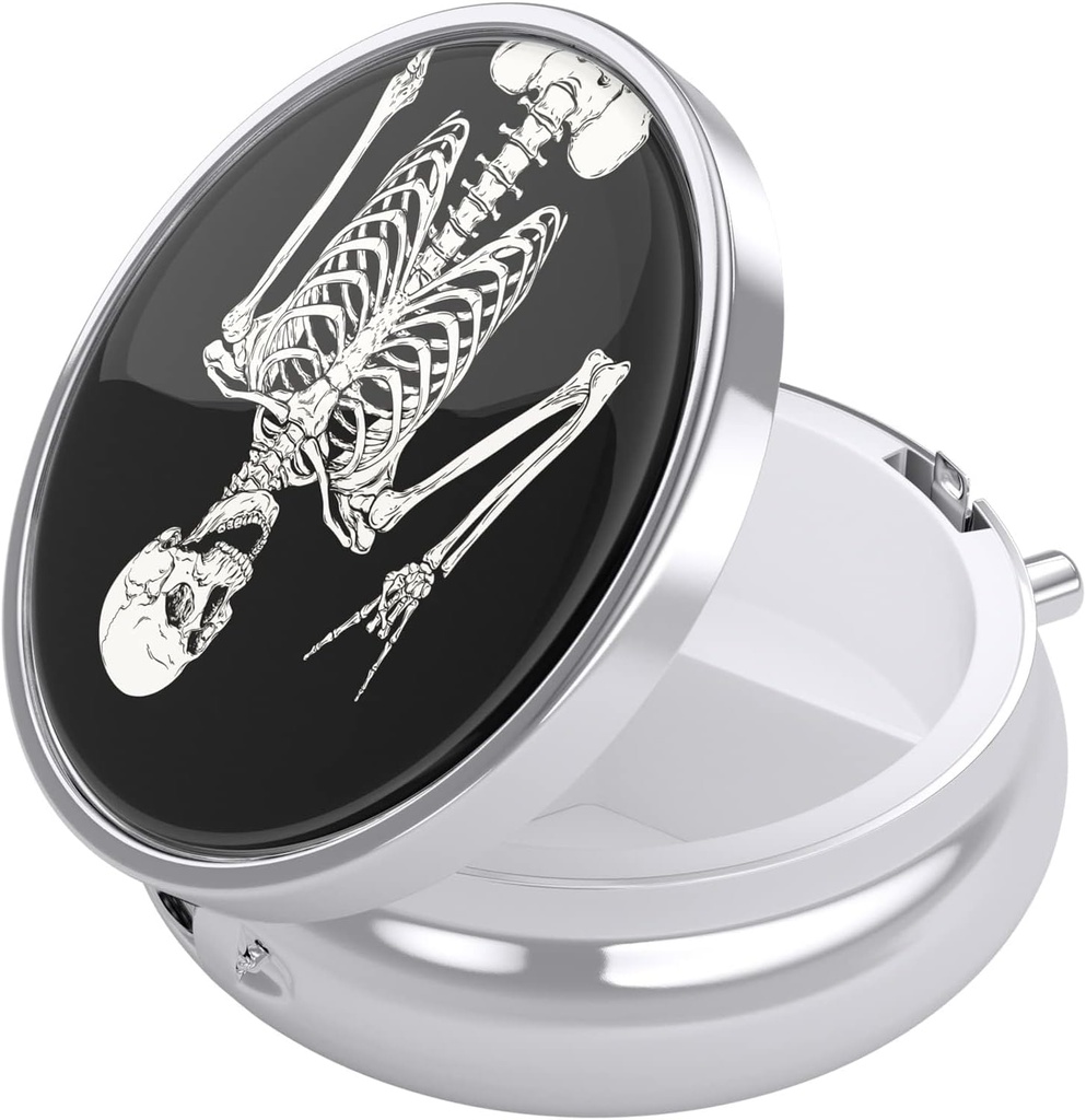 Nipichsha Pill Box, Petit cas de Pill per Purse i Pocket, l'Alexi de medicina de viatges, un manteniment de la medicina per amanundar vitamina, Metge, petroli de peix i oli suplementari, Human Skeleton
