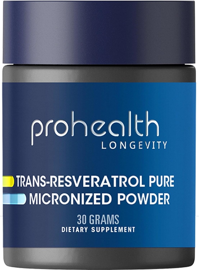 ProHealth Longevity Micronized Trans Resveratrolo Polvere 30 Grammi - 98% puro grado farmaceutico, 1000 mg per Scoop, Assorbimento Superiore e Biodisponibilità