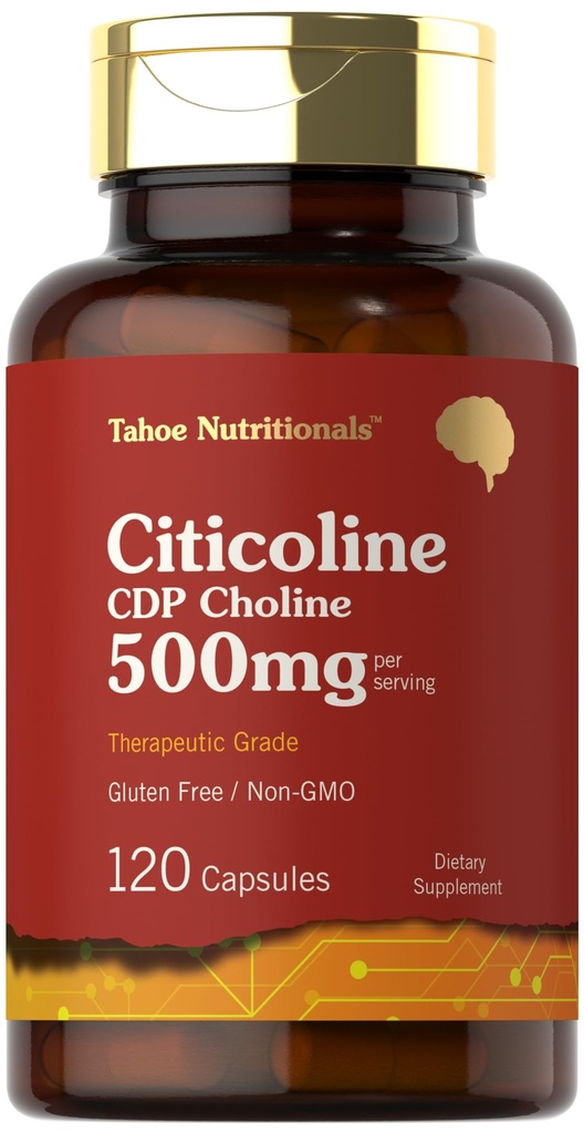 Tahoe Nutritionals Citicoline Supplement | 500mg | 120 Capsules | CDP Choline | Therapeutic Grade |Non-GMO and Gluten Free