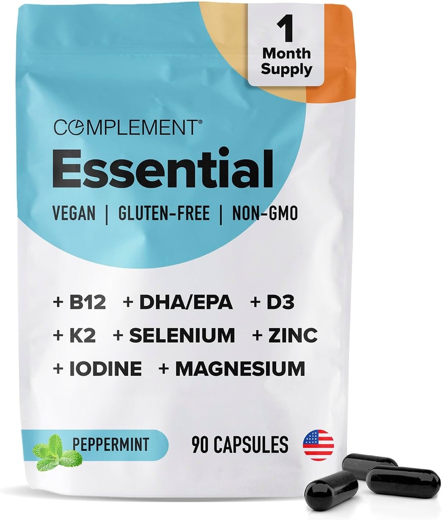Complemento Multivitamínico Vegan esencial para homes e mulleres (30 porcións, 180 cápsulas) con Omega-3 DHA & EPA, B12, vitamina D3 e K2, Zinc, Selenium, Magnesio, Iodine - soporta inmunidade e saúde xeral