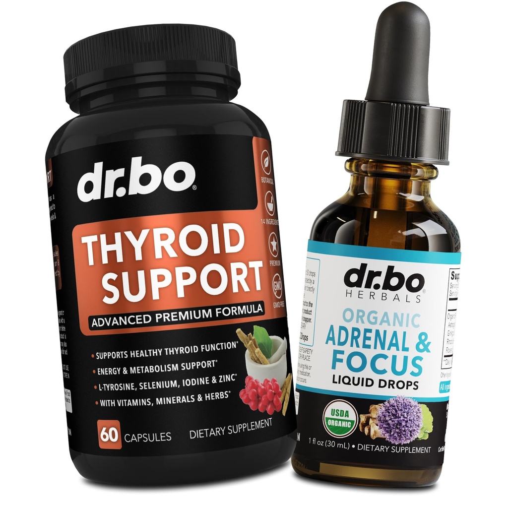Thyroid Support & Adrenal Focus Drops - Thyroid Supplement Complex with L-Tyrosine Selenium Iodine & Organic Adrenal Support Supplements Focus Liquid Drops - Natural Brain and Memory Fatigue Attention