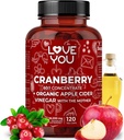Love You Cranberry 60:1 Extract + Organic Apple Cider Vinegar - Max Strength 36.200 mg Equivalent - 120 Vegan Capsules - Urinary Tract & Digestive Support