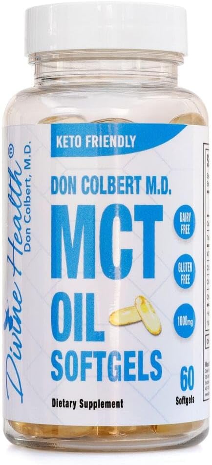 Доктор Колберт, MD MCT Oil Softgels | by Keto Zone & Divine Health | 1000 мг от Organic Coconuts | 60 Softgels