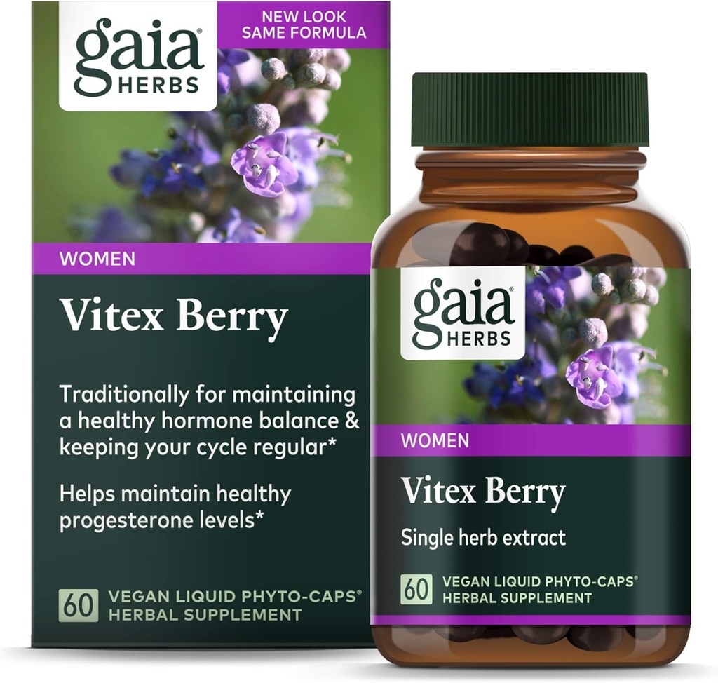 Gaia Herbs Vitex Berry, Chasteberry, Qadınlar üçün Hormon Balance, Vegan Liquid Capsules, Black 60 Count