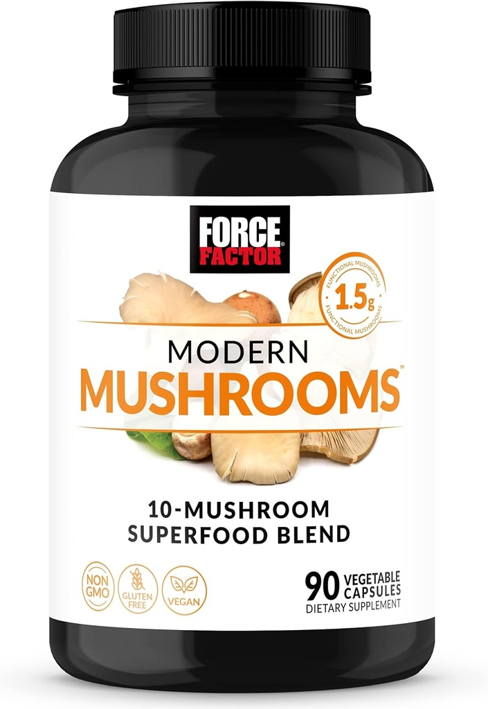 Lực lượng Mushrooms Capsules hiện đại, Mushroom Phụ với Lions Mane, Thổ Nhĩ Kỳ, & Cordycops để hỗ trợ năng lượng, Tập trung, Bất công, & Khúc xuất, 90 Capsule, 90 tinh trùng rau