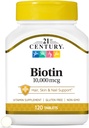 21. Yüzyıl Biotin Tabletleri, 10.000 mcg, Unflavored 120 Kont