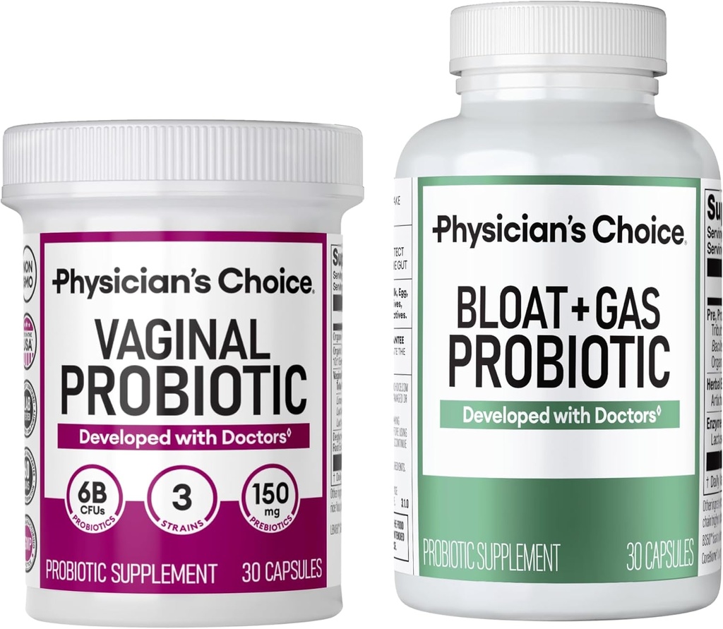 Фізіанська ХОІ вагінальна Wellness Probiotic 30ct + Bloat & Gas Probiotic 30ct - Щомісячне полегшення комбо для жінок