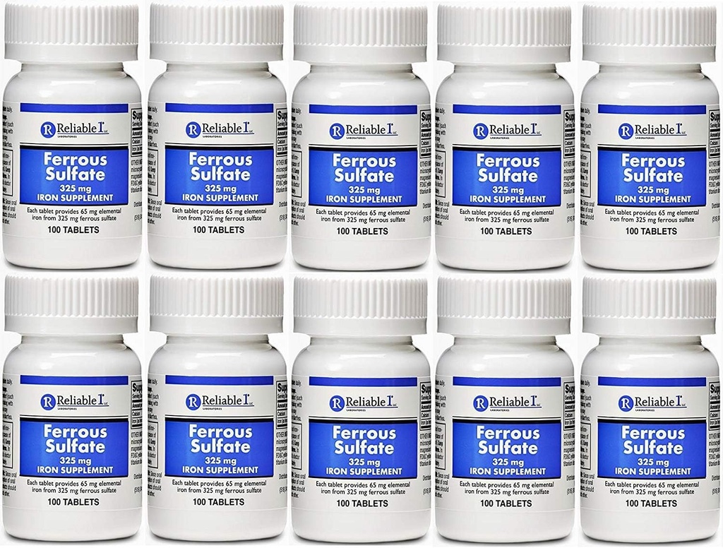 Ferrous Sulfate Iron 325 mg Generic for Feosol 100 Tablets PACK of 10