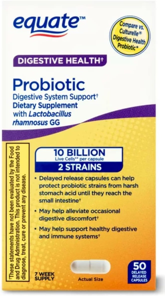 Equate Probiotic Pro Digestive System Support - תמיכה כללית בתחום הבריאות - Minimize Constipation, Diarrhea, Gas & Bloating - נדחה כמוסות שחרור, 50 Count