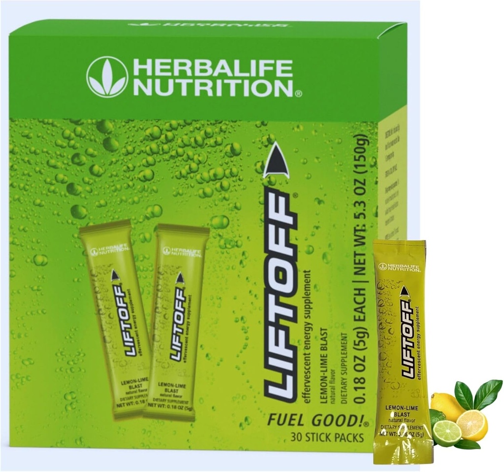 Herbalife Ravitsemus LIFTOFF Energy Stick Packs - Lemon-Lime Blast - Instant Drink Natural Boost of Energy, kirkastaa mielet, parantaa keskittymistä, 30 Count (30 pakkausta), Green Lemon-Lime Blast