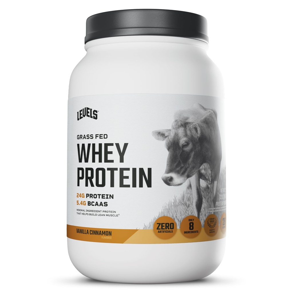 Levels Grass Fed Whey Protein Powder, No Artificials, 24G of Protein, Vanilla Cinnamon, 2LB