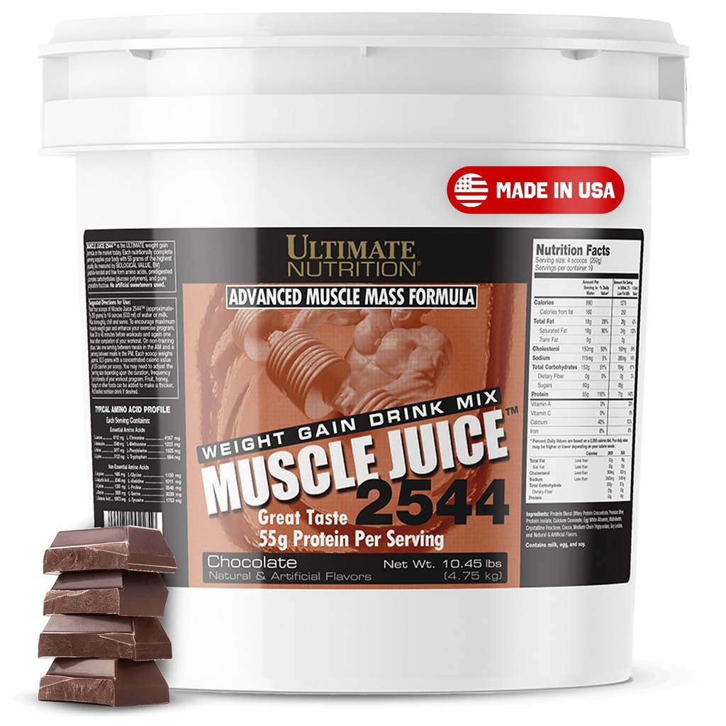 Ultimate Nutrition Muscle Juice, Weight Gain Drink Mix - Mass Gainer Workout Powder for Men & Women - Supplement for Lean Muscle Growth & Immune Support with 55g Protein - Chocolate, 10.45lb
