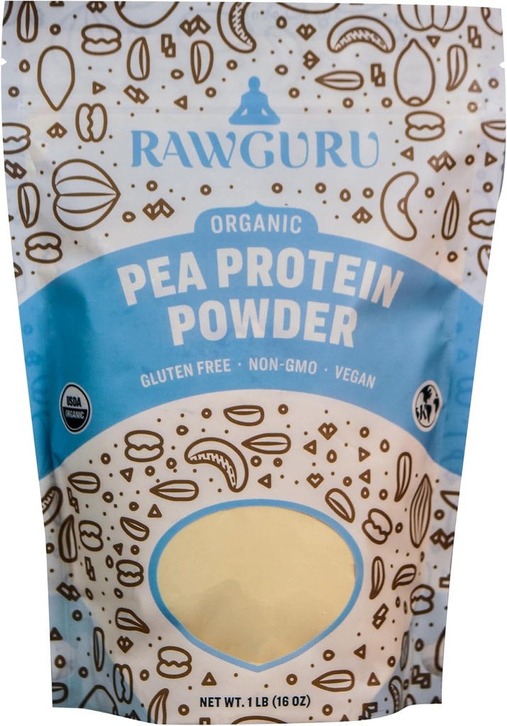 RawGuru Organic Pea Protein Powder - 16 oz - USDA Organic | Gluten Free | Icke-GMO | Vegan | Växtproteinpulver