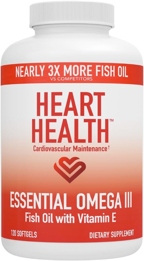 Heart Health Esential Omega 3 Fish Oil with Witamina E - Wysoka potencja Omega 3 Fish Oil Supplement with EPA & DHA - Burless Softgels from Sardines & Anchovies - Non-GMO, Gluten Free - 60 Servings